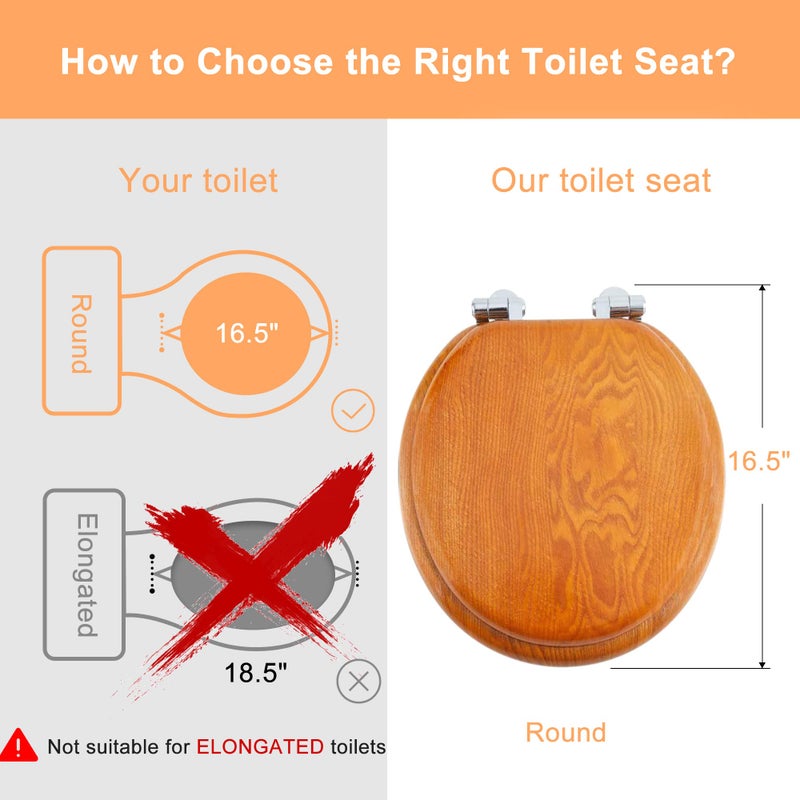 Angel Shield Wood Veneer Natural Toilet Seat with Quiet Close,Easy Clean, Quick-Release Hinges(Round,Wood) - Image 2